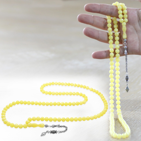 Kararmaz Metal Arnavut Zincir Püsküllü Küre Kesim 99 Taneli Beyrut Kehribar Namaz Tesbihi - Tesbihane