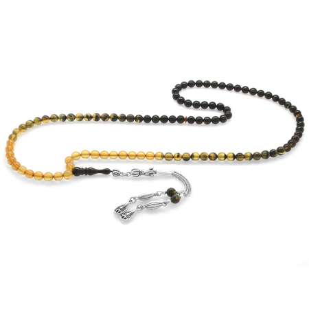 Kararmaz Metal Su Damlası Püsküllü Küre Kesim Süzme Beyaz Siyah Ateş Kehribar Namaz Tesbihi - Tesbihane